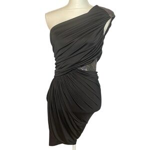 Bebe Black One-Shoulder Draped Sequin Cutout sleeveless Dress - Size S NWT